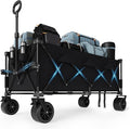 52" Foldable Wagon for Beach with 460lbs Weight Capacity, Heavy Duty 350L Extra Large Collapsible Foldable Wagon for Camping, All Terrain Beach Wagons Extended with Cup Holders for Sand