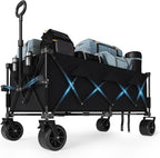 52" Foldable Wagon for Beach with 460lbs Weight Capacity, Heavy Duty 350L Extra Large Collapsible Foldable Wagon for Camping, All Terrain Beach Wagons Extended with Cup Holders for Sand
