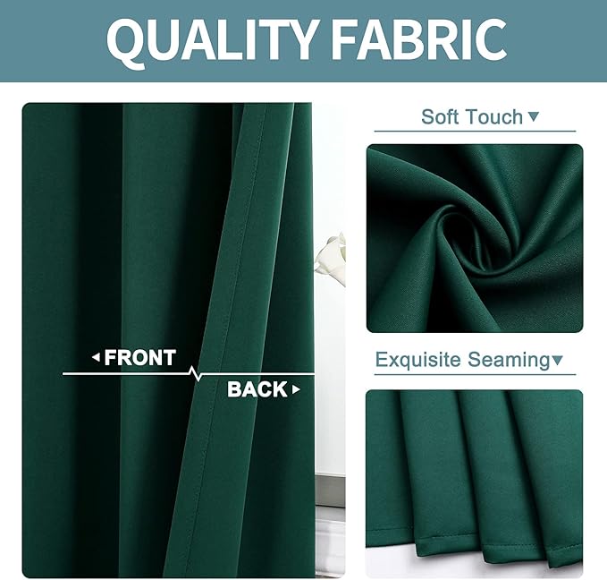 ChrisDowa Blackout Curtains 36 Inches Long for Living Room, Grommet Thermal Insulated Room Darkening Curtains for Bedroom (1 Panel Set, Forest Green, 42 x 36 Inch)