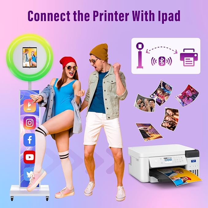 JIYANG Portable Photo Booth Compatible with Any Ipad,Photo Booth Mchine with ChackTok PhotoBooth VIP Member,Customize Personalized Logo,Perfect for Parties,Wedding and Events(Wihte,Honeycomb Case)
