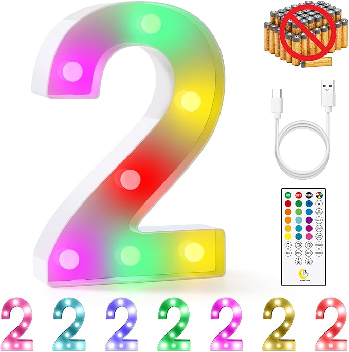 mooncow Rechargeable Light Up Letters,Colorful Marquee Letters with Remote,Gift Wrap Gifts,Bedroom Home Bar Party Decor (2)
