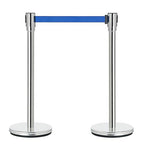 DuraSteel Crowd Control Barriers Line Dividers - Silver Stanchion Stainless Steel Posts with 6.5ft Blue Retractable Belt Ropes - for Store Queues, Airport Lines, Event Entries - 2 Set/Pack