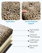 Storage Ottoman Foot Rest Stool, Small Velvet Storage Ottomans Bench, Folding Footstool with Side Pockets, Foot Rest Under Desk for Living Room Bedroom, 17x13x13 in, Leopard Print 2 Pack