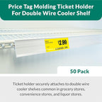 Price Tag Holder and Molding for Double Wire Cooler/Freezer Shelves | 28" Long | 1.25" High | 50 Pack | White