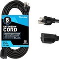 13 Amp Outdoor Extension Cord 8 ft, 16/3 SJTW 8 Foot Black Extension Cord 3 Prong, Weatherproof Exterior Power Cable for Outside Lights & Lawn, UL Certified - US Veteran Owned