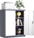 INTERGREAT Metal Garage Storage Cabinet, 36" Lockable Storage Cabinet with 2 Doors and 2 Adjustable Shelves, Steel Grey White File Cabinet Great for Home Office, Garage, Warehouse, Study Room