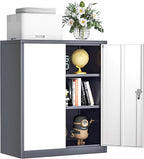 INTERGREAT Metal Garage Storage Cabinet, 36" Lockable Storage Cabinet with 2 Doors and 2 Adjustable Shelves, Steel Grey White File Cabinet Great for Home Office, Garage, Warehouse, Study Room