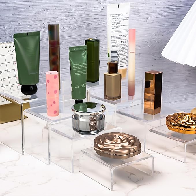 8 Pcs Acrylic Display Risers, 2 Sets Small Size Clear Acrylic Risers, 0.15" Thick, Display Stands for Figure, Action, Dessert, Candy, Jewelry Showcase