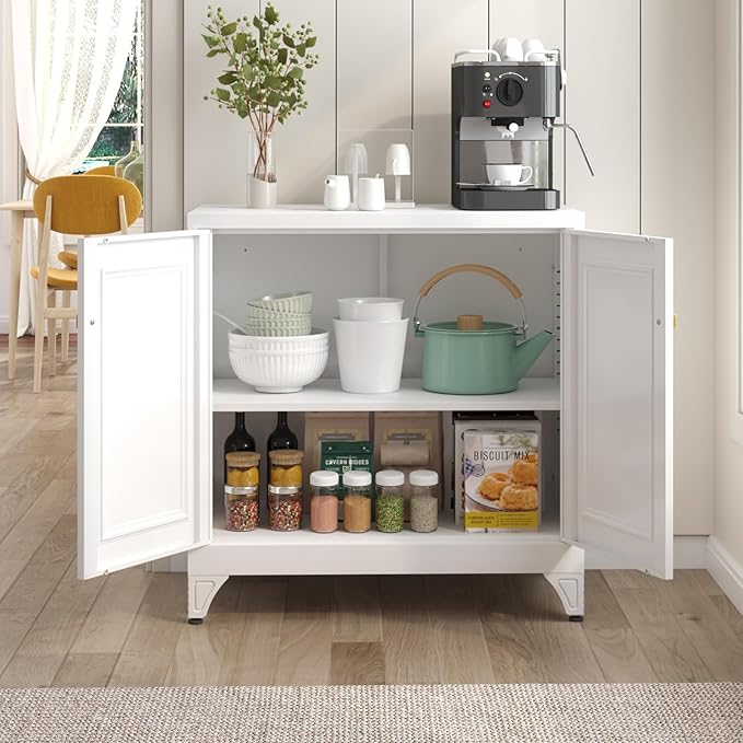 33" Metal Kitchen Pantry Storage Cabinets with Door and Adjustable Shelves,Black Sideboard Buffet Cabinet with Storage,Sideboard Buffet Cabinet for Dining Roonm,Living Room