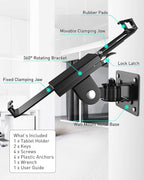 AboveTEK Tablet Wall Mount -360° Rotation iPad Wall Holder for Retail & Business, Anti Theft iPads Stand Fits 7"-11" Tablets Including iPad Pro/Air/Mini, Galaxy Tab - Security Lock & Key - (Black)