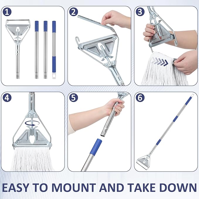 Commercial Mop Handle Heavy Duty, 59" Industrial Mop Stick - Universal Metal Replacement Mop Pole for Home, Garage, Office, Workshop & Warehouse Floor Cleaning