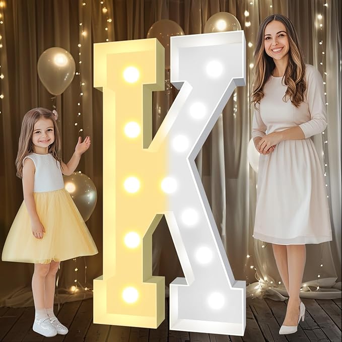 Pooqla 4 FT Marquee Light Up Letters, Cool White and Warm White Marquee Letter 4 Feet Tall, Giant LED Sign Big Mosaic Letter K for Balloons Birthday Party Anniversary Wedding Decorations
