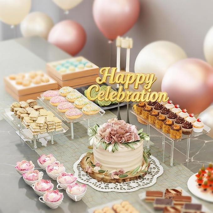 3 Pack Dessert Table Display Set, Clear Acrylic Desert Stands Buffet Risers for Cupcakes Dessert Pastry Food Treat Tier Cookie Dessert Platter Serving Trays Stand for Wedding Birthday Party
