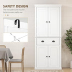 HOMCOM 72" Kitchen Pantry Cabinet, Freestanding Tall Storage Cabinet, Traditional Kitchen Cabinet with 4 Doors, Drawer and 3 Adjustable Shelves for Dining Room, White