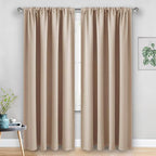 JIUZHEN Blackout Curtains for Bedroom - Thermal Insulated Room Darkening Noise Reducing, 52 x 84 Inch Length Curtains for Living Room, Set of 2 Panels with Tiebacks, Beige