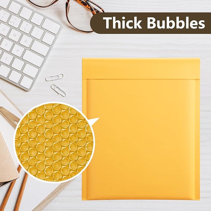 UCGOU Kraft Bubble Mailers 9.5x14.5 Inch 25 Pack Usable Size 9.5x13.5 Yellow Padded Envelopes #4 Large Mailing Package Self Sealing Tear Resistant Boutique Bulk Mail Shipping Bag for Makeup Supplies