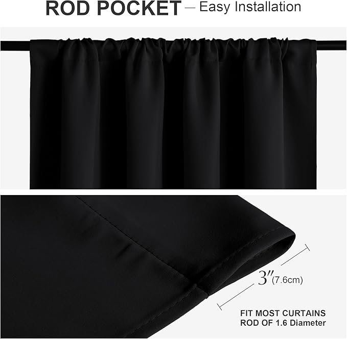 PONY DANCE Black Short Window Curtains for Kitchen 30 inch Long, 2 Panels Set Half Window Drapes for Bedroom Basement, Blackout Small Curtains for Travel Trailers, Width 29 x Length 30 inches