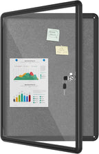 Mifuro 26"x20" Enclosed Bulletin Board, Lockable Weather-Resistant Aluminum Cork Noticeboard for School & Office, Black Frame w/Grey Flet