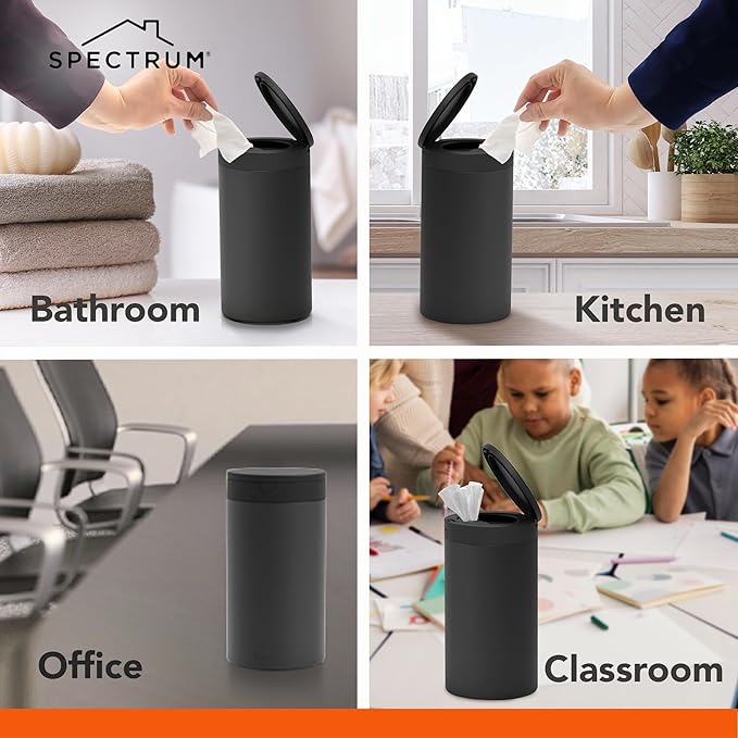 Spectrum Disinfecting Wipes Container with Push Button Lid - Refillable Dispenser for Bathroom, Kitchen, Countertop, & Home - Stainless Steel & Rust-Resistant Disinfectant Wipes Holder (Pack of 12)