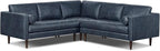 Poly & BARK Napa 98” Leather Corner Sectional Sofa – Full-Grain Italian-Tanned Aniline Leather, Feather-Down Comfort, Solid Wood Frame – Nightfall Blue