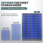 75-Drawer Parts Cabinet with Labels & Dividers, ABS Non-Slip Drawers & Steel Frame, Nut Bolt Screw Tool Organizer for Workshop, Garage, Craft, Toy & Accessory Storage