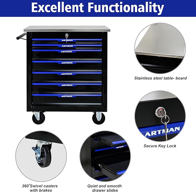 7 Drawers Rolling Tool Box on Wheels, Multifunctional Tool Chest Cabinet with Lock, Drawers Rolling Tool Cart Trolley Organizer Tool Storage Case for Garage,Warehouse - DIY Interconnectable