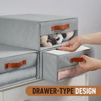 Closet Organizers and Storage Bins, Stackable Storage Drawers, Fabric Organizer Bins with Drawers,Stackable Closet Bins with Clear Window for Bedroom, Shelf,Room15.7"x 12.6"x 6.7"(Grey)
