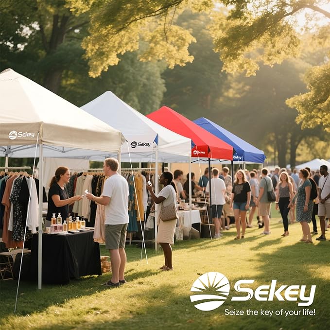 Sekey 10x10 Pop Up Canopy with Pockets Sidewall, One Push Setup Instant Outdoor Gazebo, Instant Easy Up Canopy with UPF50+ Top, 4 Weight Bags for Events, Beach, Patio, Camping