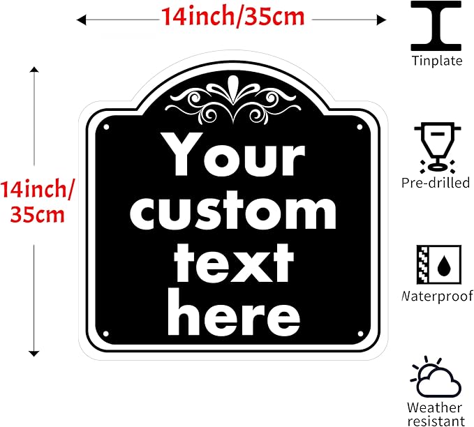 Custom Indoor/Outdoor Aluminum Weatherproof Metal Sign, Modern Minimalist Style, Black, 14*14 Inch, Customize for Office, Business, Workplace, Home, Delivery Signs