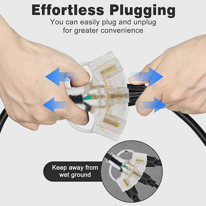 3FT 2 Pack 12 Gauge 3 Outlet Outdoor Extension Cord 12/3 Heavy Duty SJTW Power Cord 3 Way Waterproof Power Cable 3 Prong Grounded with Light 12AWG 15Amp 1875W ETL Listed