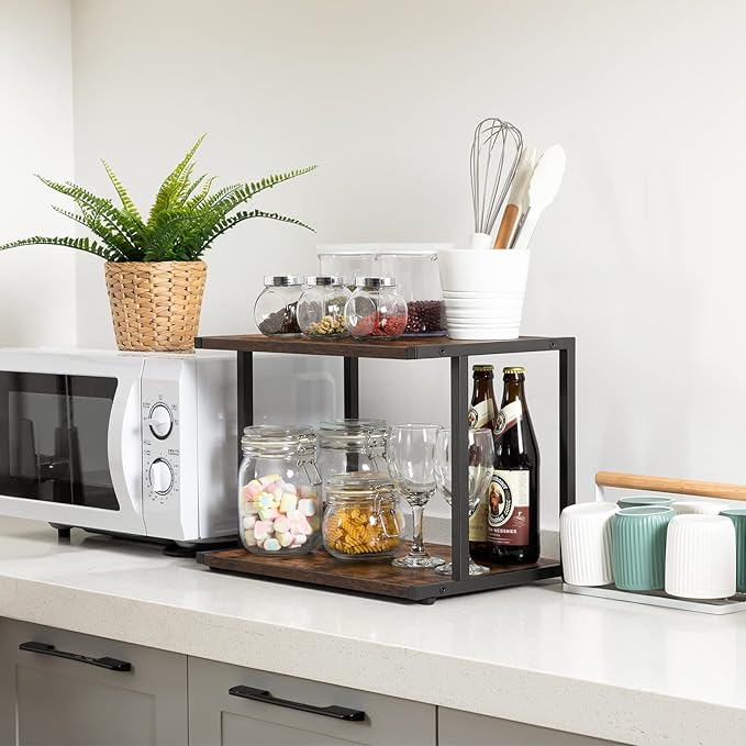 HOOBRO Under Desk Printer Stand, 2-Tier Industrial Printer Cart with Storage Shelf, Mobile Machine Holder Table Stand, for Home and Office, Rustic Brown and Black BF42PS01