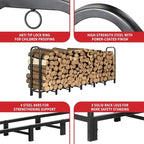 8FT Firewood Rack Outdoor, Heavy Duty Adjustable Firewood log Storage & Holder, Wood Pile Lumber Storage Rack Stacking Outside for Courtyard Patio.