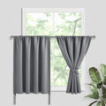 JIUZHEN Short Blackout Curtains for Small Window - Cafe Room Darkening Privacy Thermal Insulated Half Window Curtains Tiers for Bathroom,Kitchen, W 52 x L 36, Set of 2 Panels with Tiebacks, Light Grey