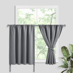 JIUZHEN Short Blackout Curtains for Small Window - Cafe Room Darkening Privacy Thermal Insulated Half Window Curtains Tiers for Bathroom,Kitchen, W 52 x L 36, Set of 2 Panels with Tiebacks, Light Grey