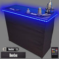 PartyLife Premium Portable Bar Table w/LED Lights, Wireless Remote, Folding Legs, Black Fabric Bar Skirt, 2 Storage Shelves & 2 Carrying Bags | Commercial Grade | Strong & Sturdy - Black
