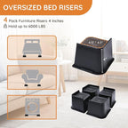 Bed Risers, Oversized Furniture Risers, 4 inch Raise Blocks for Bed Couch Desk Sofa Table Lifts, Furniture Legs Lifters Support up to 6000 Lbs (Black, 4 Pack Set)