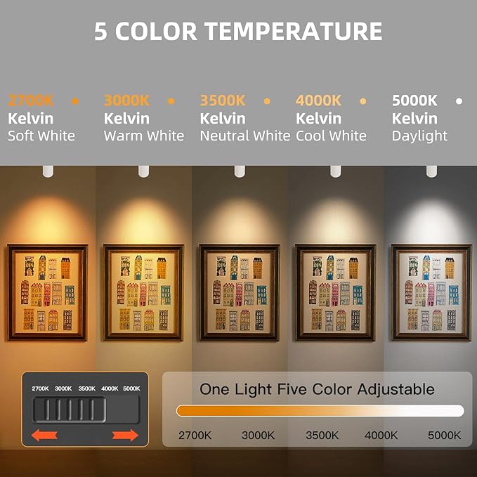 5Color LED Track Lighting Kit 4 Lights Dimmable 48W Track Light,Zoomable15°/24°/36°/45°/60°-2700K/3000K/3500K4000K/5000K,Track Lighting for Accent Task Kitchen,Lumen 4800 (White)