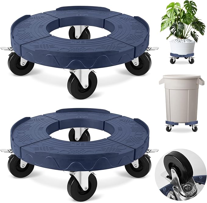 ToLanbbt Trash Can Dollies with 3 in Upgraded Wheels, 15-19 Inch Adjustable Round Furniture Dollies Heavy Duty 480 LBS Drum Rolling Base Keg Base for 20, 32, 44, 55 Gallon Garbage Cans, Blue, 2 PCS