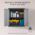 GREATMEET Lockable Storage Cabinet, Metal Garage Storage Cabinets, Metal Wall Cabinet for Garage, Wall Mount Cabinet with Lock and Adjustable Shelf, Floating, Black&Grey