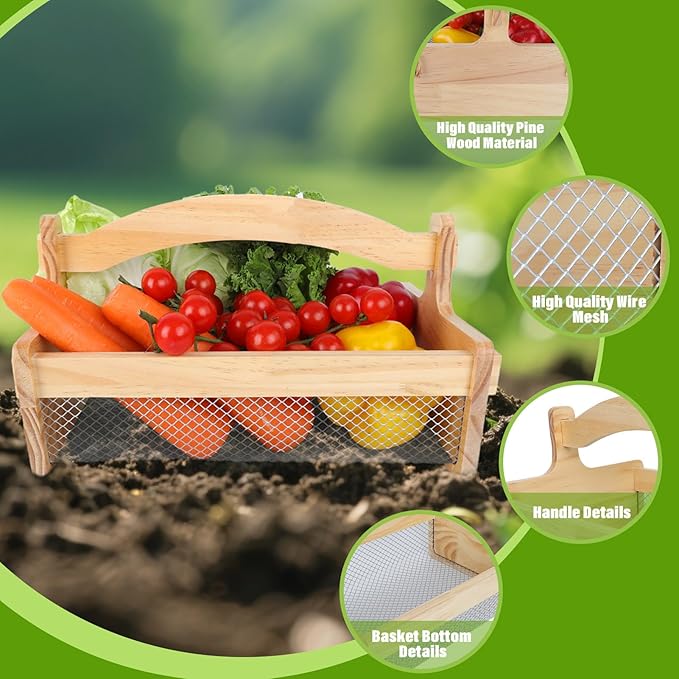 Garden Hod Harvest Basket with Rustproofed Mesh Wire for Vegetable Gardening and Farmhouse Decor,Picnic Basket Gardener Gift Spring for Washing Holding(13.4"L X 9.06"W X 4.33"H)