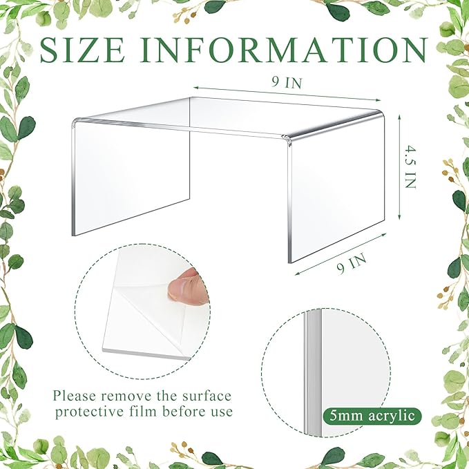 2 Pcs 9 x 9 Inch Large Acrylic Risers Display Stands 5 mm Thick Acrylic Shelf Riser Showcase for Collectibles Jewelry Cupcakes Food Figures Perfume Cabinet (Clear)