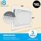Simply 16x25x4 Air Filter MERV 8, 6 Pack, For Home AC Furnace & HVAC (Actual Size: 15.5"x24.5"x3.63") DUST Pet & Allergy Control,