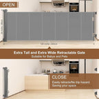120 inch Retractable Baby Gates 34 inch Tall, Retractable Gate with Reinforced Strip Design to Prevent Crawling Through, 10 FT Extra Wide Retractable Dog Gate for Indoor/Outdoor