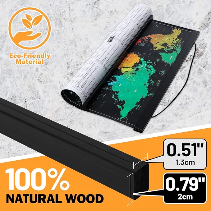 Magnetic Poster Hanger, 37x28 37x40 37x25 Poster Frame Wood Wooden Magnet Print Posters Dowel Scroll Hanger Hangers Hanging Kit for Walls Map Canvas Artwork (Black, 37")