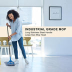 Heavy Duty Commercial Mop with 3 Extra Large Reusable Replacement Head,59" Long Handle Industrial Wet Mops,Looped-End String Cotton Mop for Floor Cleaning,House,Kitchen,Office,Garage,Tile
