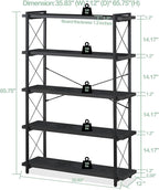 HCHQHS Bookshelf, 5-Tier Industrial Bookcase, Black Open Book Shelf, Freestanding Tall Bookshelves with Metal Frame