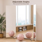 brisafe Full Length Stand Up Mirror on Wheels,75''×95'',Large Tri-Fold Floor Mirror with Stand,Movable 3-Way Full Length Standing Mirror for Gym, Dance Studio, Fitness Room, and Home (White)