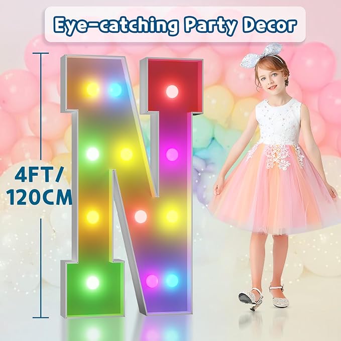 imprsv 4FT Colorful Marquee Letters N, 18 Colors Large Light up Letters Alphabet Sign with Remote, Large Marry Me Sign, Birthday Party Decorations Anniversary Wedding Decoration