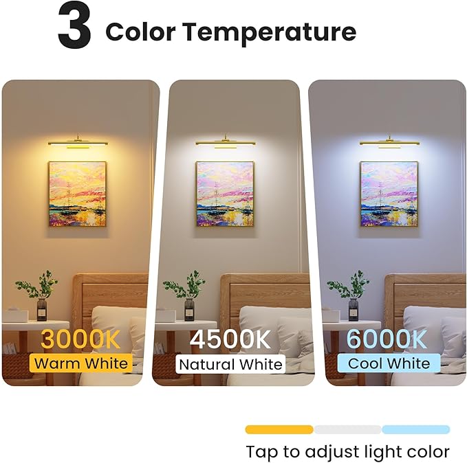 16" Gallery Picture Light with 1pcs Extra 6000mAh Battery- Brass Cordless Rechargeable Wall Sconce with Remote for Library, Study Room, Art & Renter Use