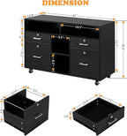 VINGLI Wood Mobile File Cabinet with 4 Drawers and Shelves, Printer Stand with Open Storage, Locking Lateral Filing Cabinet for Home Office, Black